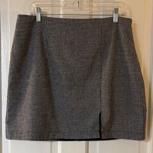 Houndstooth Double Lined Black and White Wool Skirt